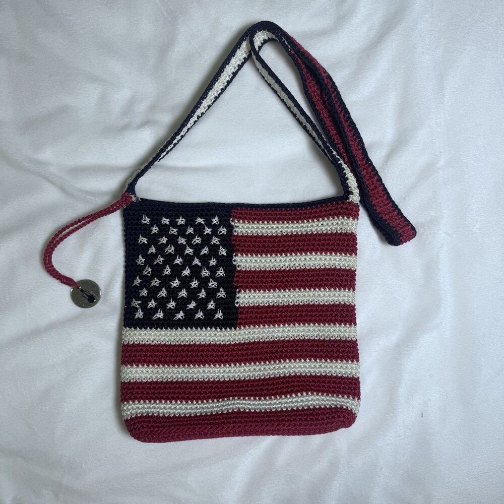The Sak American Flag Crocheted Shoulder Bag USA Patriotic 4th Of July